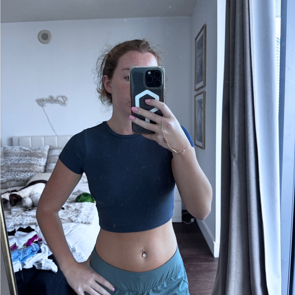Garage Blue Fitted Crop T-Shirt